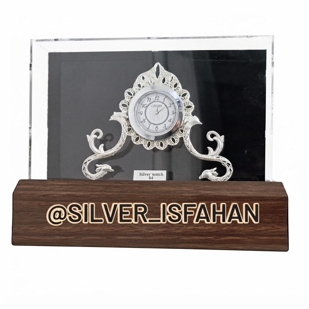 ساعت رومیزی تمام نقره عیار ۸۴ طرح سیمرغ